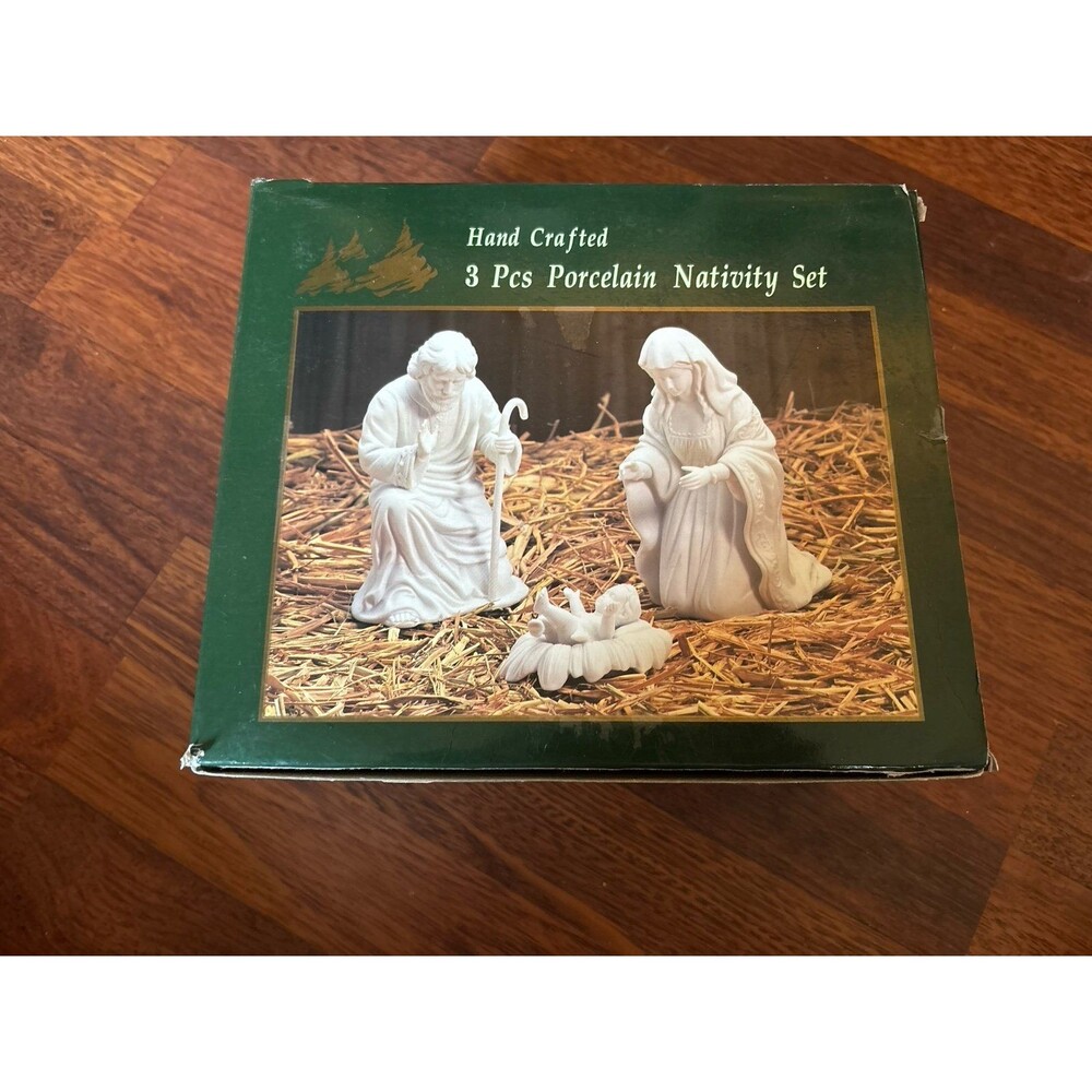 Ceramic Nativity Set, Figures Joseph Mary Baby Jesus Angel Christmas crèche 3 pc